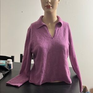 Magenta 100% Cashmere Long Sleeve Collared Sweater Lightweight